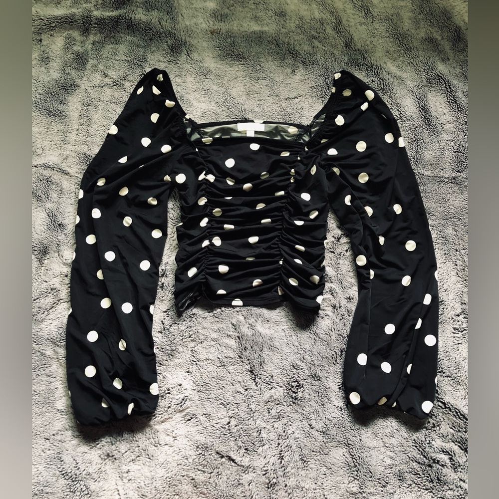 Abound Black Blouse with White Polka Dots
